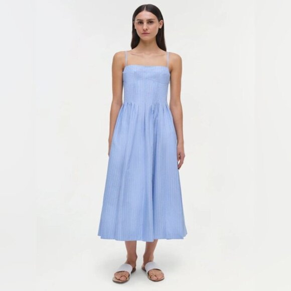 NEW SIMKHAI Kittiya Cotton Midi Dress in Harbour Blue Stripe | US 2 UK 6 - Picture 5 of 14